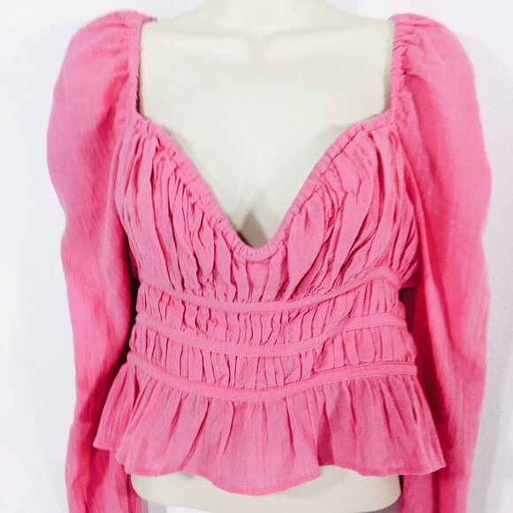 NWT Free People Chloe Top in Aurora Pink Sz XS Sweetheart Neckline Smocked Back - Picture 2 of 7